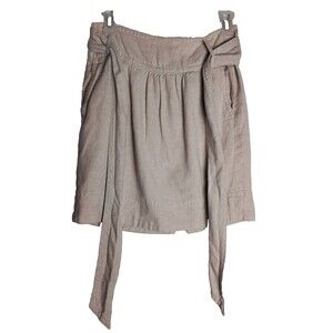 Banana Republic Linen Beige lined Skirt Size 0 Back Zipper Preppy Bow